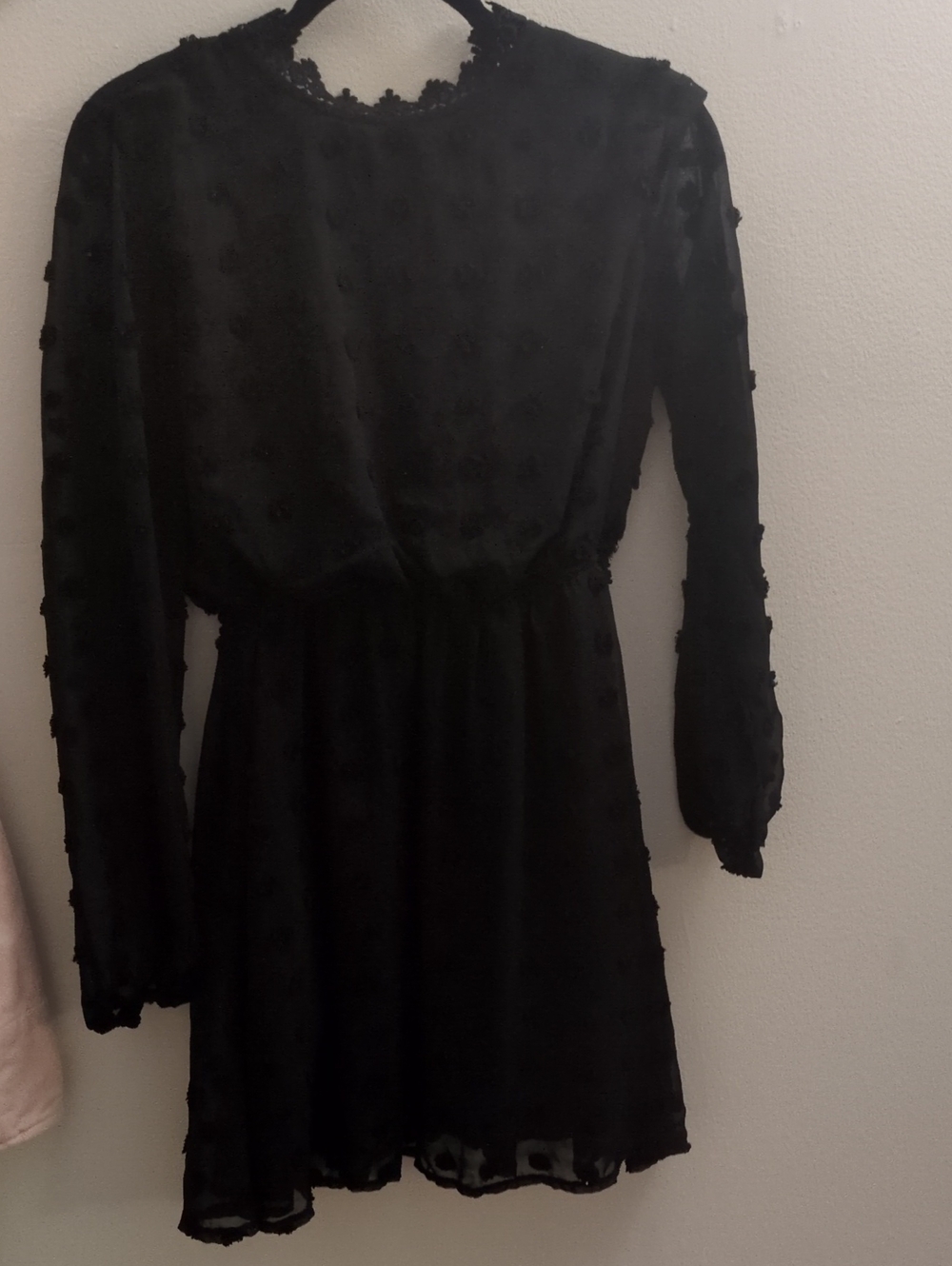 Black Long-Sleeve Textured Mini Dress